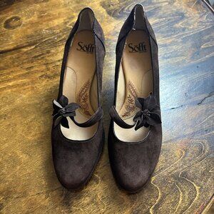 Söfft Brown Suede Mary Jane Heels With Floral Accent Acadmia Fairy Cottage 8